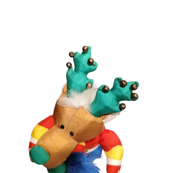 Holiday Polyester Colorful Stuffed Reindeer Toy With Bells & Scarf 12 Inch - Picture 11 of 11